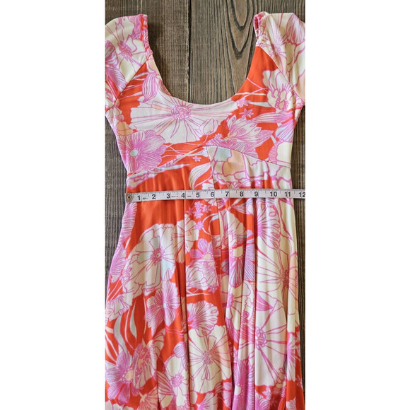 Free People Dress XS Pink Orange Floral Maxi Boho Flowy 70s Retro Maximalist - Picture 8 of 11